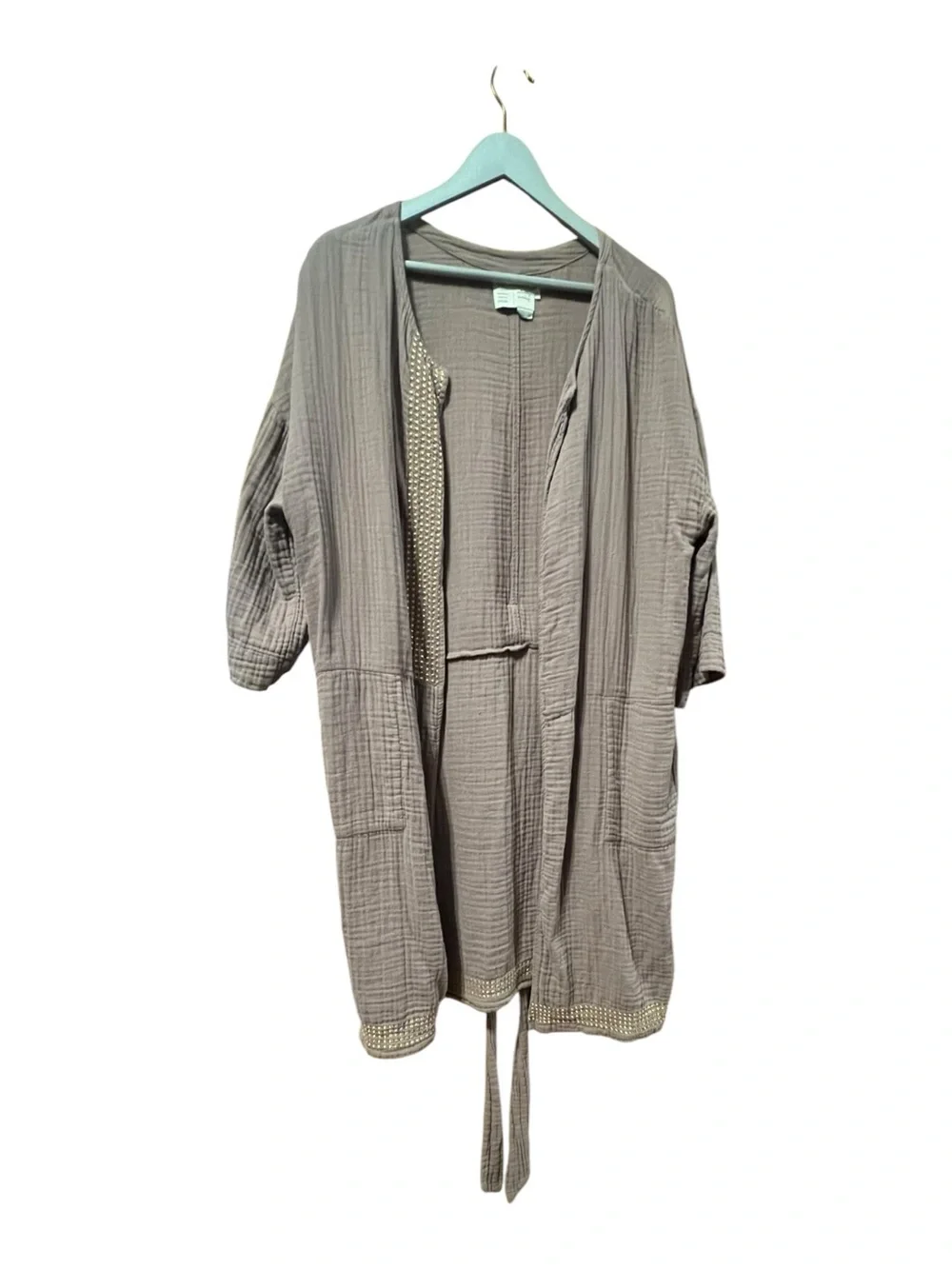 Saturday/Sunday Anthropologie Metallic Pop Cotton Gauze Robe Wild Mushroom M/L